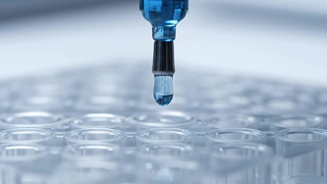 Close-up of a scientific experiment with a liquid droplet in a laboratory