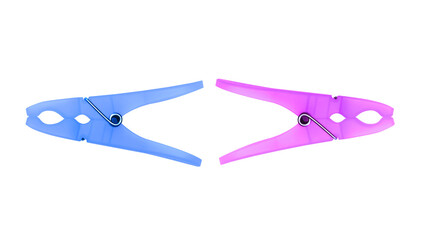 Opposing Blue and Pink Plastic Clothespins Symbolizing Partnership or Contrast