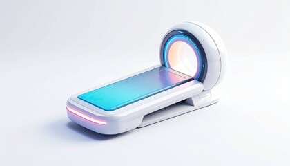 Futuristic medical scanner with a glowing ring and platform