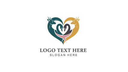 A heart-shaped logo featuring two swans embracing, with deer heads forming the outer edges, symbolizing love and nature. © morph