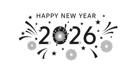 Festive new year celebration with fireworks and the year 2026 a striking silhouette © Kuntol02