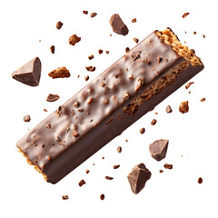 Chocolate Granola Bar with Scattered Chunks isolated on transparent background 