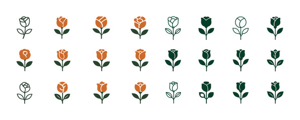 Collection of stylized floral icons in various stages of bloom