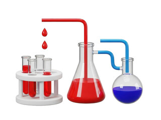 Obraz premium Laboratory equipment setup with test tubes and flasks for chemical experiments isolated on transparent background