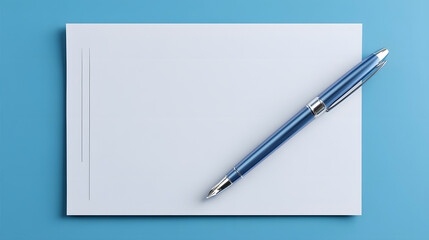Naklejka premium Blank Notepad with Blue Pen on Light Blue Background