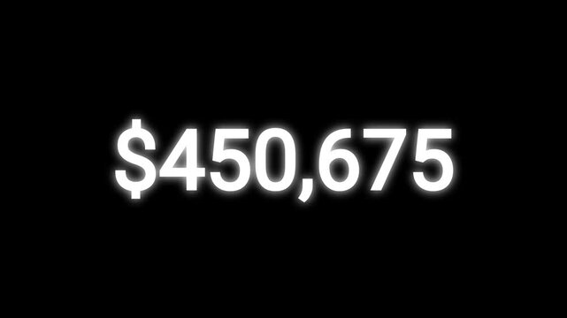 Nine Hundred Thousand Dollars Earnings Count Up Financial Motion Graphic From 0 To 900000. 4K Video