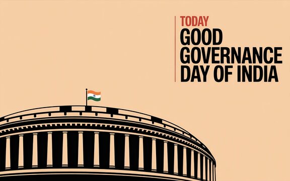 Elegant Indian parliament design highlighting today&rsquo;s Good Governance celebration.