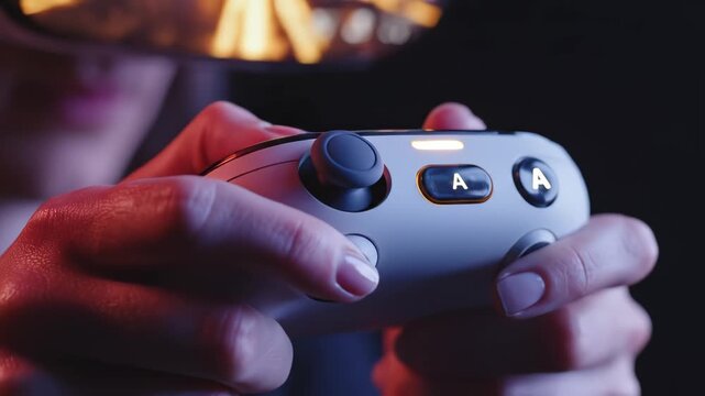 Person holding gaming controller with VR headset