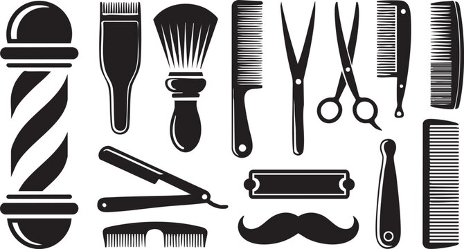 Set of barbershop icons isolated on white background. Barbershop and haircuts salon design elements. Vector illustration