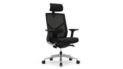 Modern black office chair ergonomic design mesh back comfort support isolated on white background
