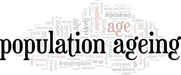 Fototapeta premium Population Ageing word cloud conceptual design isolated on white background.