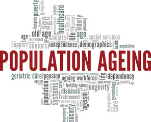 Population Ageing word cloud conceptual design isolated on white background.