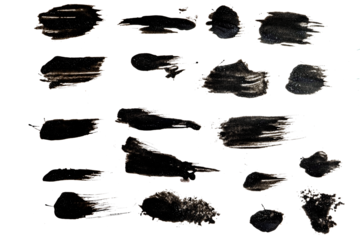 Big collection of black paint, ink brush strokes, brushes, lines, grungy. Dirty artistic design elements, boxes, frames. Vector illustration. Isolated on white background. Freehand drawing