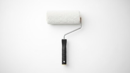 Obraz premium New paint roller with fluffy white cover for home improvement projects isolated on white background