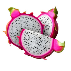 Sliced Dragon Fruit with White Flesh isolated on transparent background 