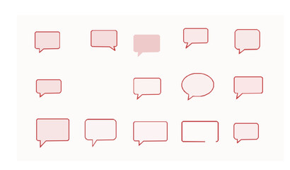 Flat red speech bubble icon set vector chat symbols