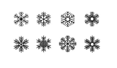 Snowflake silhouette icon set vector symbols isolated on white