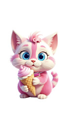 Adorable Pink Kitten in a Polka Dot Hat with Roses and Hearts