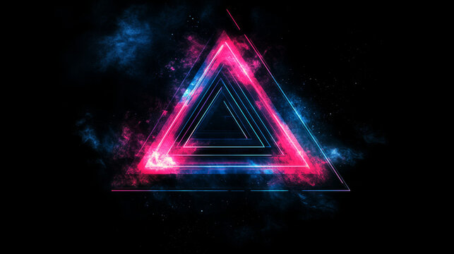 Glowing Neon Triangle Abstract on Black Background - Powered by Adobe