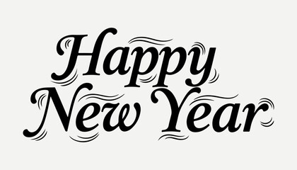 Obraz premium A vintage card design featuring a Happy New Year text illustration with a love symbol and vector art logo for a new holiday celebration
