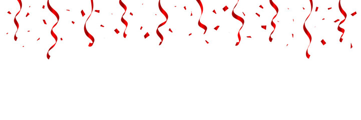 Red Confetti and Ribbon Falling on White Background. Festive Celebrations. Vector Illustration