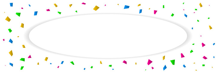 Colorful Confetti Falling on White Background with border frame. Festive Celebrations. Vector Illustration