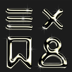 Set of Music app, media player icons in Gold, Chrome 3d illustration.