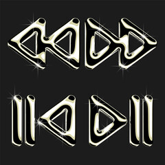 Set of Music app, media player icons in Gold, Chrome 3d illustration.
