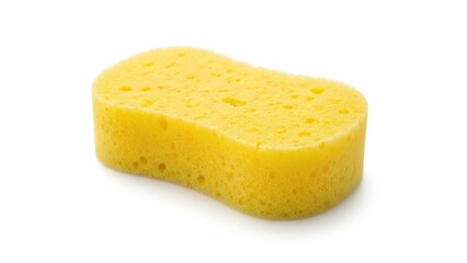 Bright yellow contoured cleaning sponge for household and car washing isolated on white background