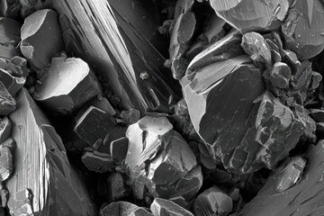 Mineral rocks appear in various shapes and sizes on a flat surface in a laboratory setting during daylight hours