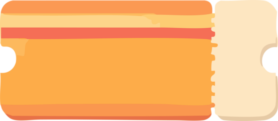 A flat-style orange admission ticket illustration with layered horizontal bands, perforated edges, and a blank detachable stub