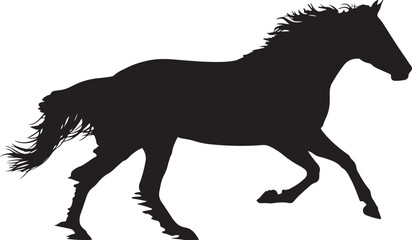 Running Horse Silhouette Illustration – Powerful Wild Stallion Black Vector, Equestrian Animal Logo, Racing Horse Clipart.