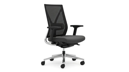 Black ergonomic office chair for modern workspace comfort and productivity isolated on white background