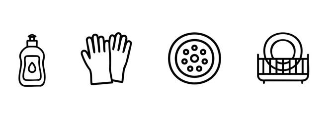 Essential kitchen cleaning supplies and dishwashing tools for maintaining hygiene and organization, perfect for household product advertisements, domestic chore guides, or cleaning service