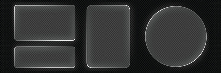 Liquid glass smartphone icon interface isolated for dark theme. White ui light frame square and circle banner with glow stroke. Control center widget for smartphone and web app, vector © Rafiqul islam