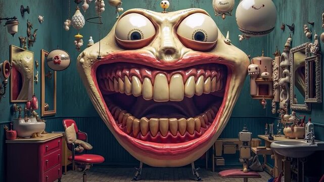 A dentist's office with a large smiley face in the middle of the room