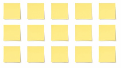 Grid of Blank Yellow Sticky Notes Isolated on White Background for Business Planning and Brainstorming Concepts