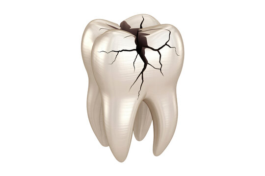 realistic 3d render of cracked molar tooth with deep fractures showing dental trauma and decay