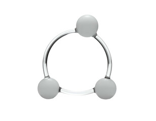 3 silver spheres interconnected by a circular metallic frame