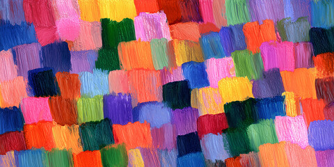 gouache square pattern made of dense colorful brushstrokes forming vivid decorative artistic surface from above