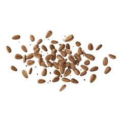 Obraz premium A pile of brown flax seeds scattered on a white surface background isolated on transparent background