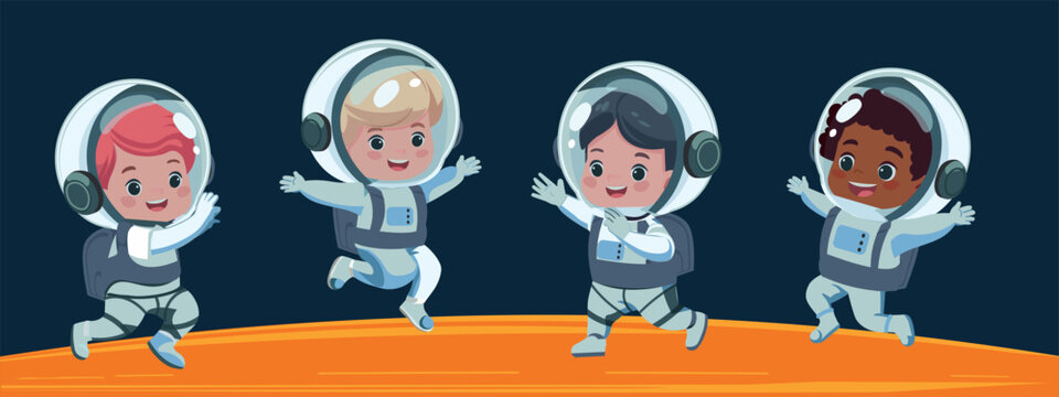 astonauts diverse kids cartoon illustration