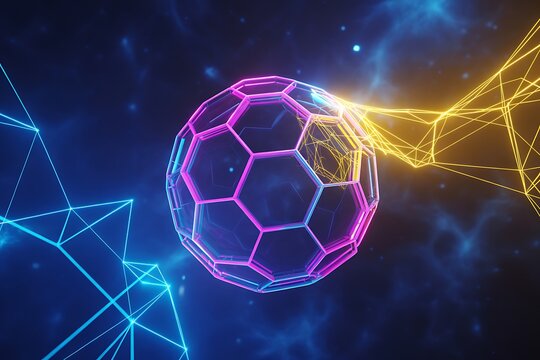 3D rendering of a molecular structure with glowing connections - Powered by Adobe