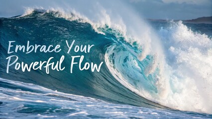 Large wave crashing in ocean with white text overlay