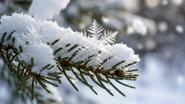 Snow covered pine branch