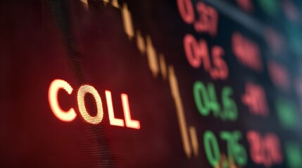 Glowing COLL text prominently displayed on a digital financial market screen