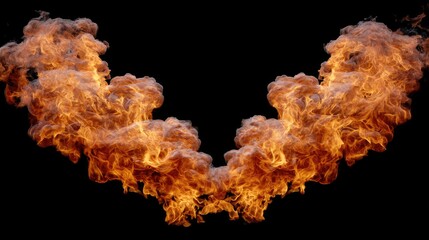 Bright orange flames and smoke swirl together creating an intense visual display with dynamic shapes against a black background