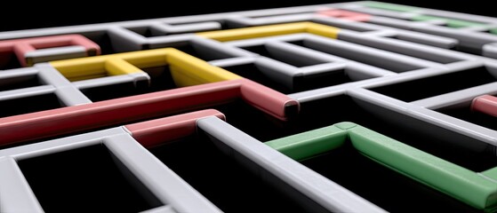 Colorful maze design with intersecting pathways and vibrant sections created for a playful visual experience in a digital setting