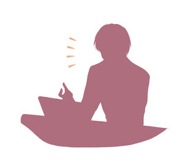 話している男性　ノートパソコン　シルエット