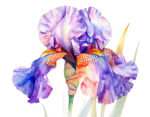 watercolor flowers, iris on a white background, beautiful plants, floral design, bot